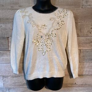 Vintage Franco Valeri women's white embellished sweater in size x-large